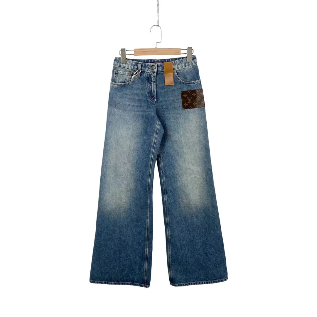 99新 LouisVuitton/路易威登 bb零七五二 老花拼皮牛仔裤36码