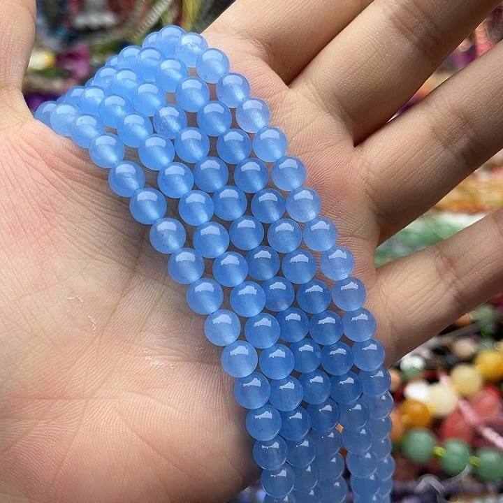 玛瑙/玉髓未镶嵌珠宝半成品一条6mm左右深海蓝宝