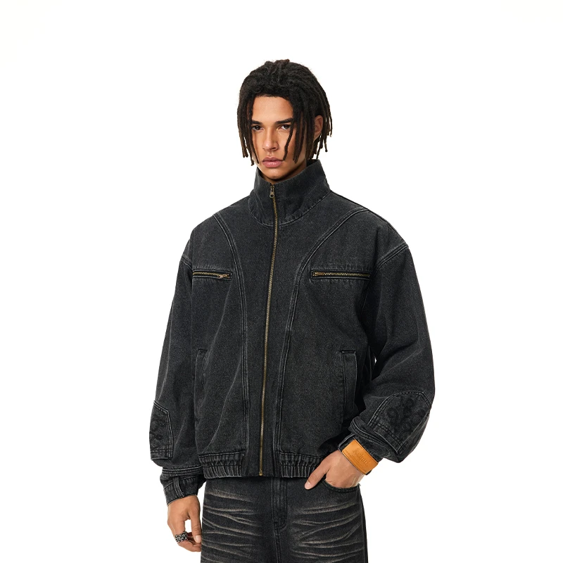 【Achock官方店】美式高街水洗解构立领牛仔服外套男女重工夹克潮