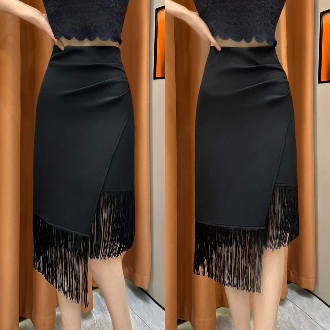 【柏芝推荐】2025春季新款不规则流苏包臀半身裙时尚高腰显瘦a字裙