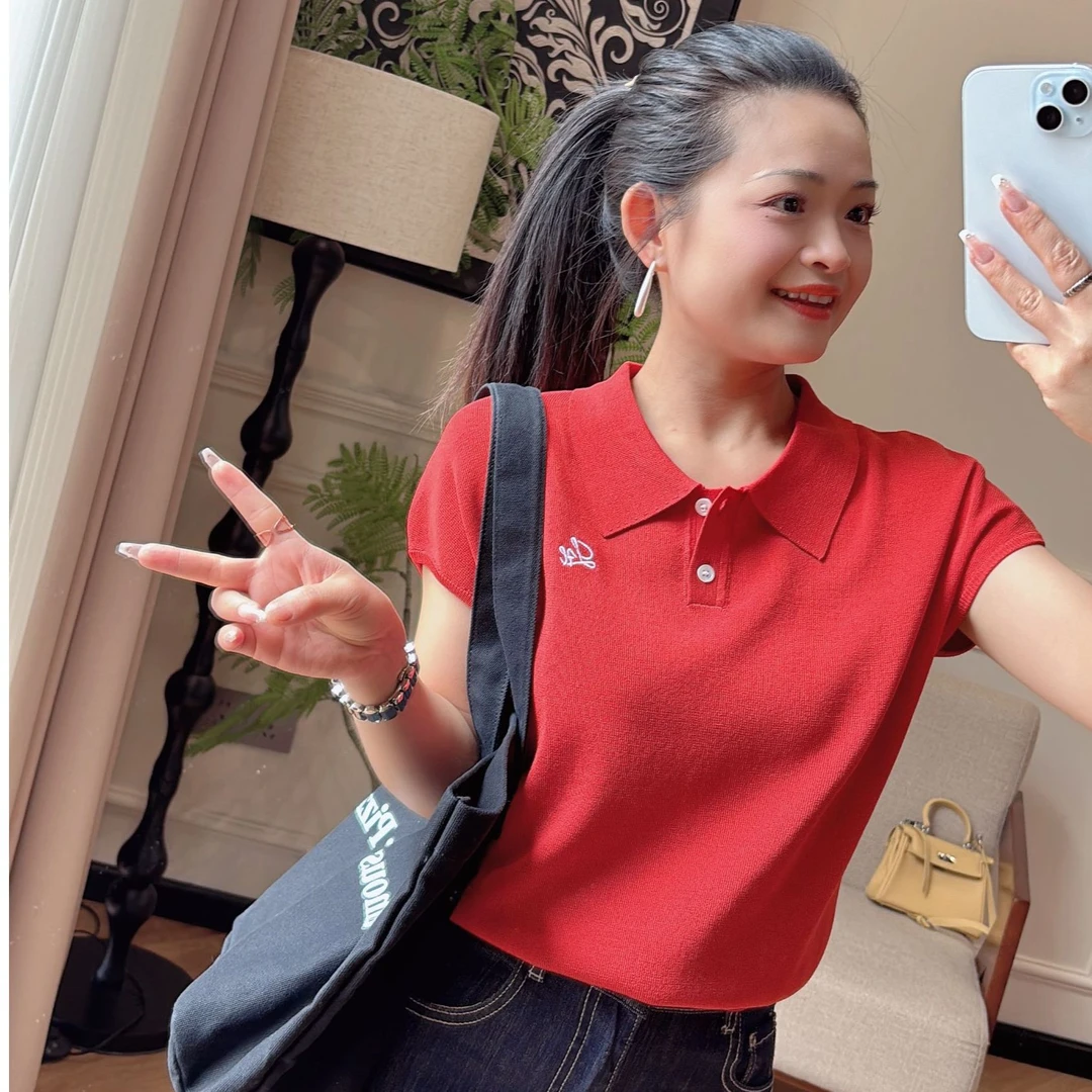 【PGXIAOM】小二定制红色POLO领针织上衣SY9989