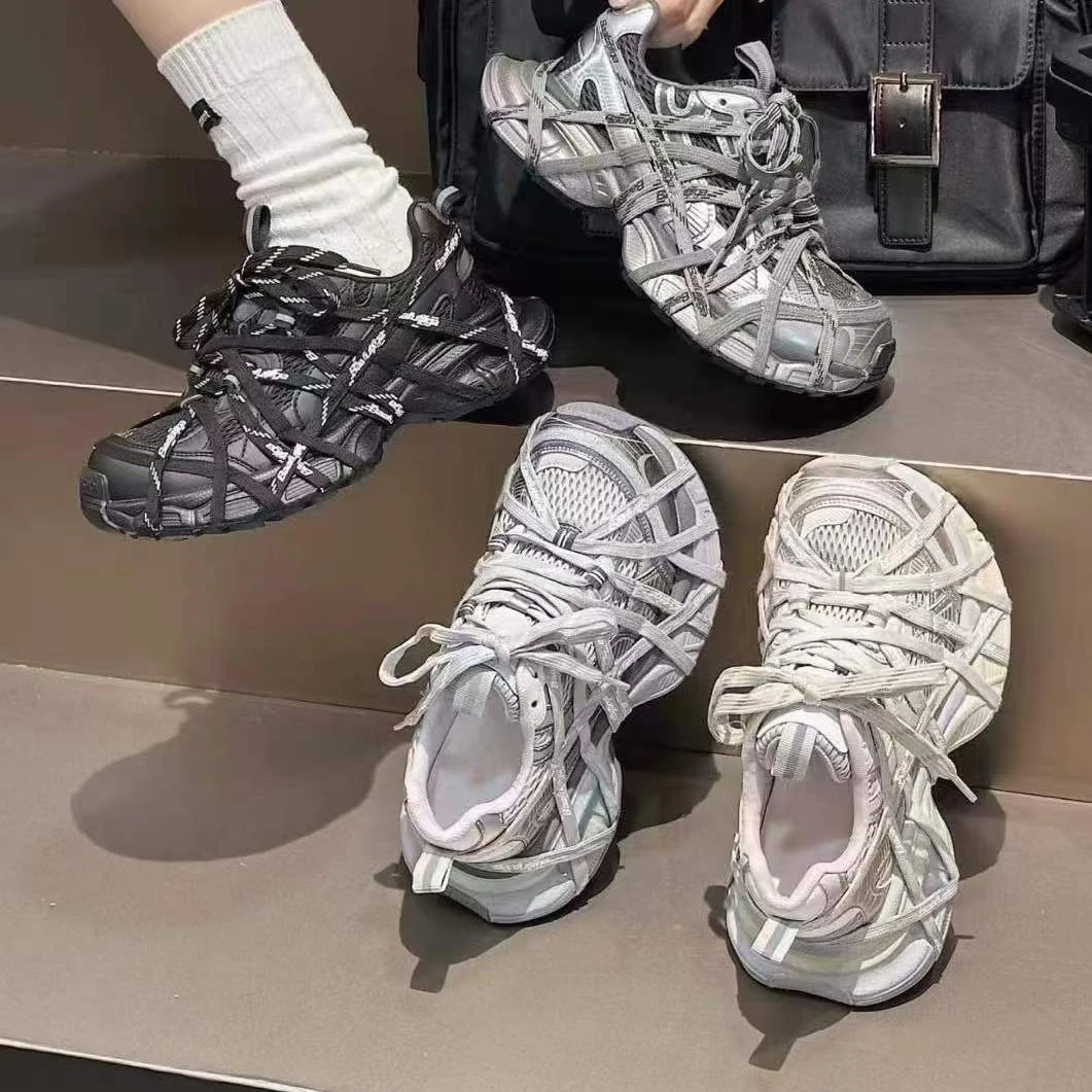 网红耐脏潮流绑带老爹鞋运动风时尚休闲鞋厚底系带百搭个性鞋子