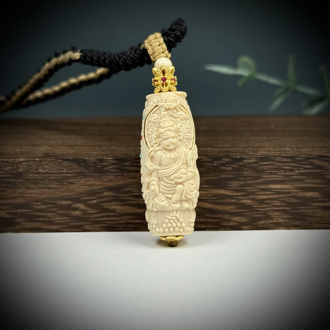 H78-44天然猛犸 雕刻黄财神约13×33mm支持鉴定假一罚十