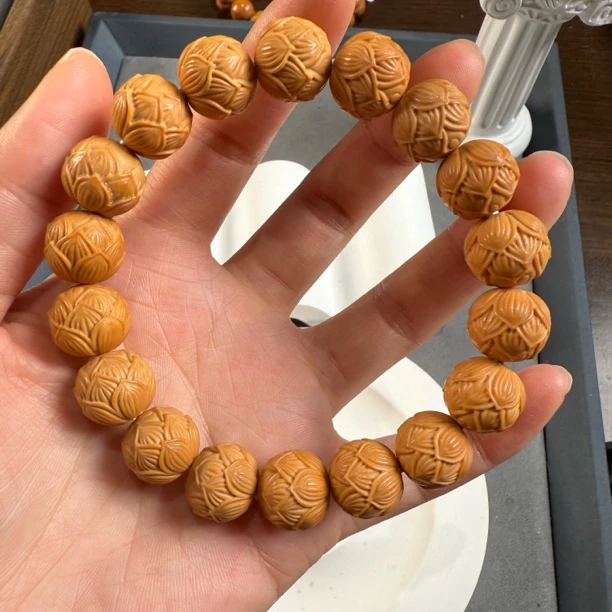 猴头核桃精雕原色莲花款全品手串