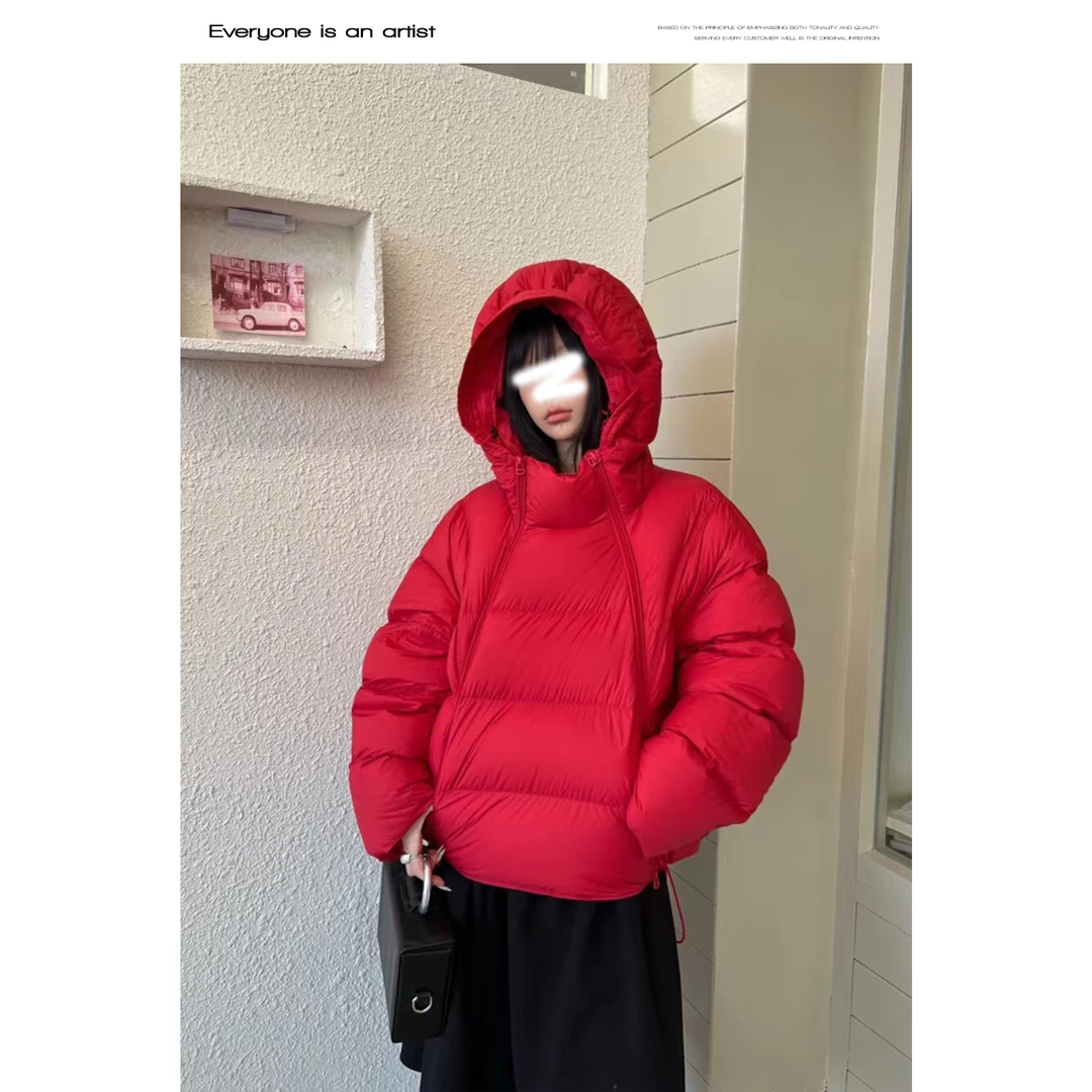 60409连帽立领双拉链羽绒服外套秋冬保暖上衣