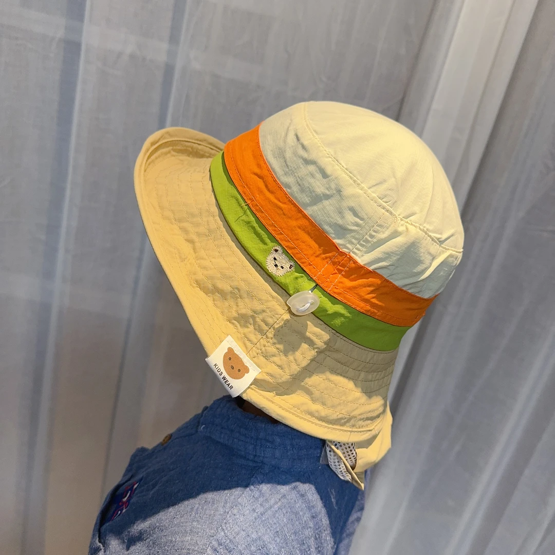 儿童大帽檐防晒披肩宽檐太阳帽登山沙滩出游休闲渔夫帽彩虹遮阳帽