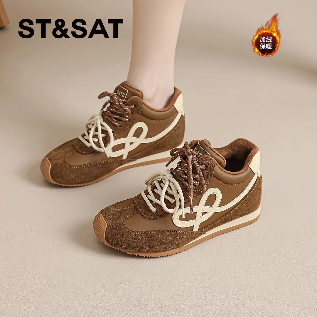 星期六复古加绒德训鞋女2025冬季时尚百搭内增高休闲鞋爆款阿甘鞋