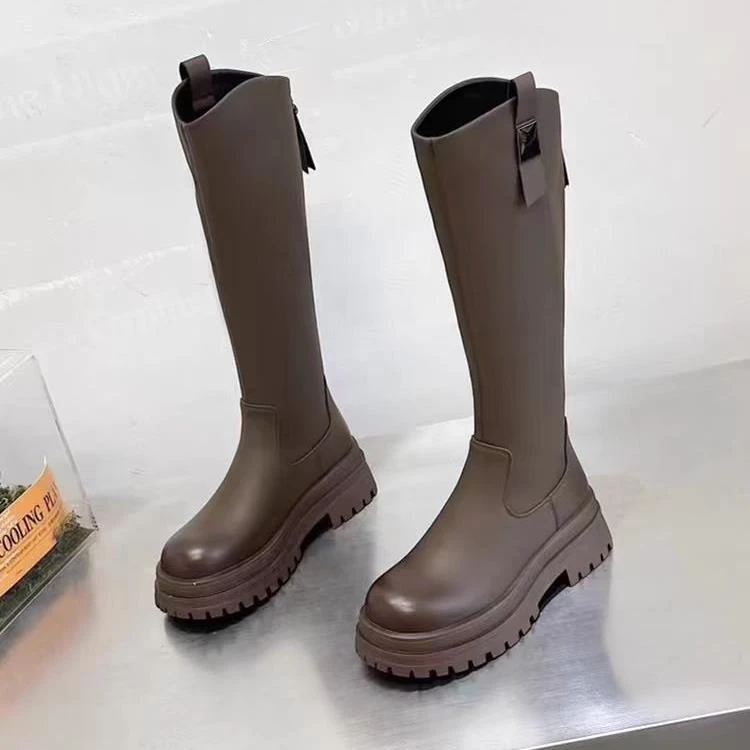 冬季厚底长靴女高跟小个子大筒围胖腿粗平口骑长靴880-7M