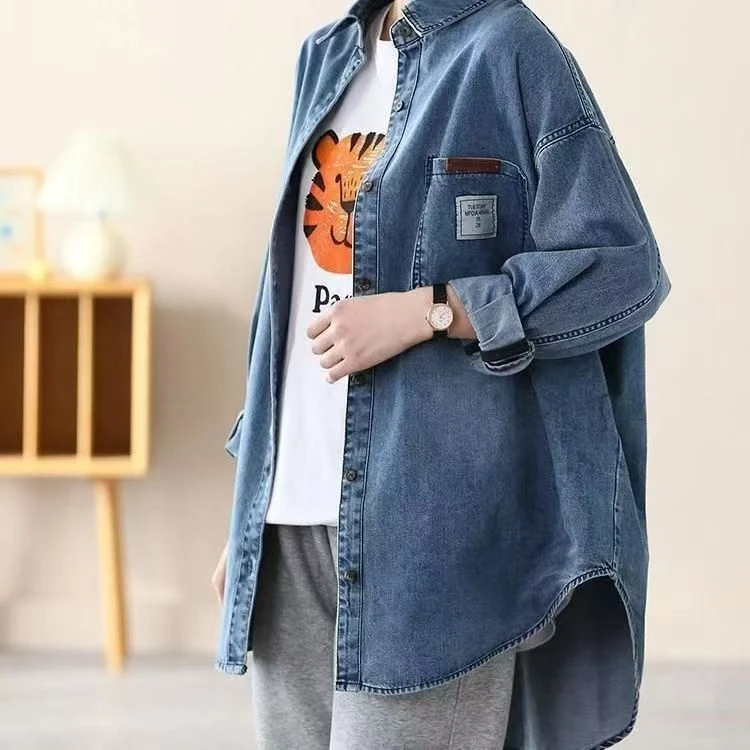 牛仔衬衣宽松外套女装2025春秋新款单新款显瘦大码MM牛仔休闲衬衫