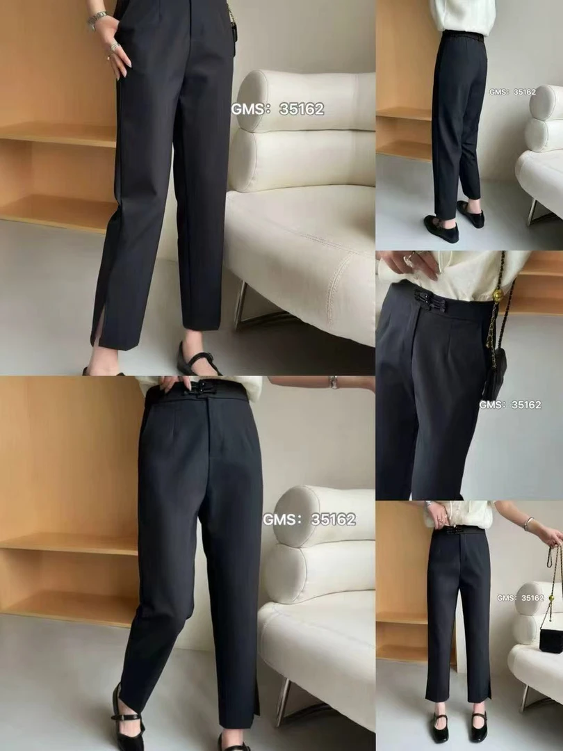 35162 大哥家新中式盘扣弹力小黑裤