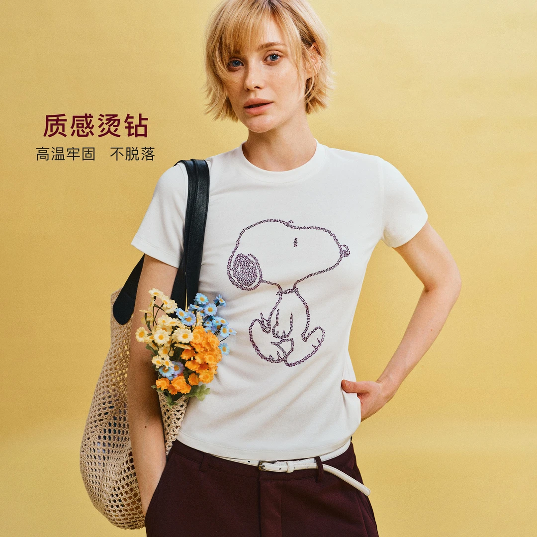 PCLP×SNOOPY联名立体烫钻史努比修身T恤