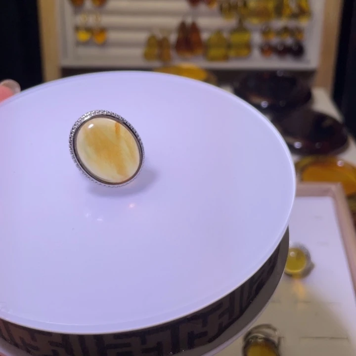琥珀银S925镶嵌戒指阿**房戒指40号