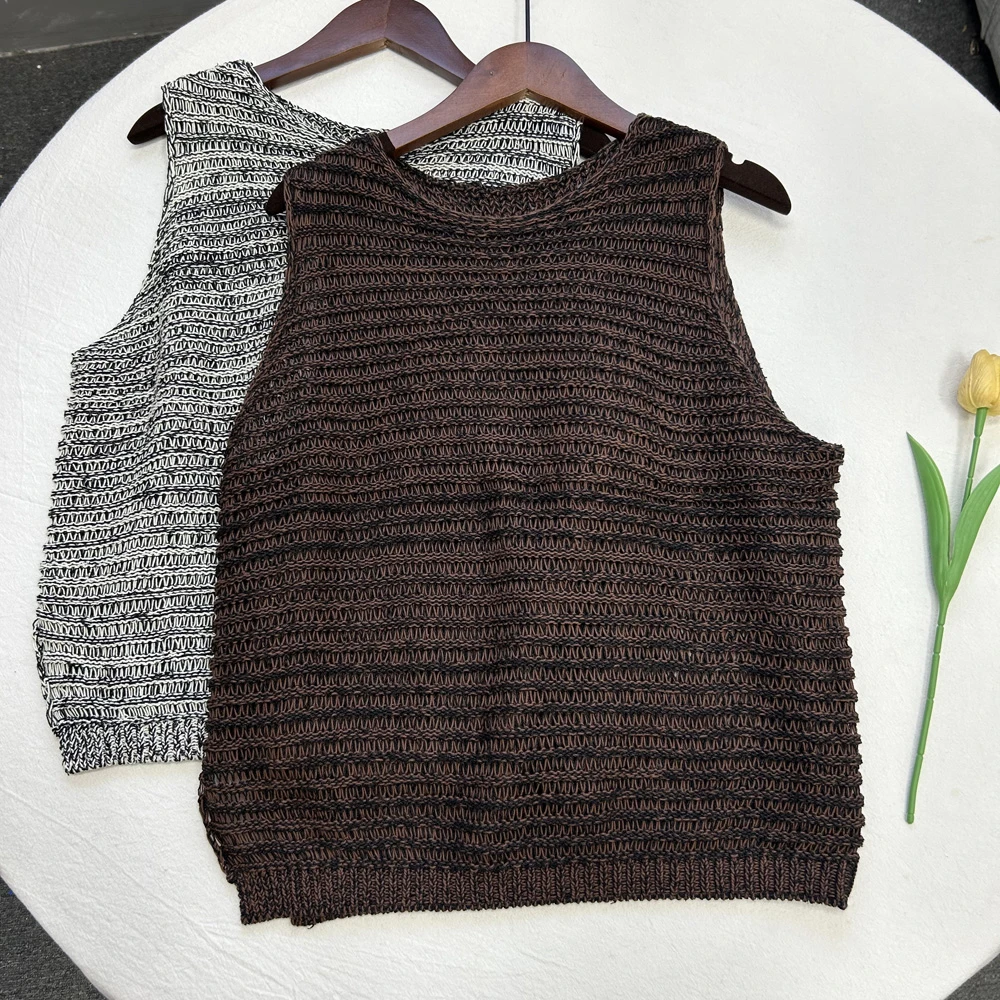 加密和纸纱【衣长53】编织舒适透气宽松无袖T恤夏季马甲背心