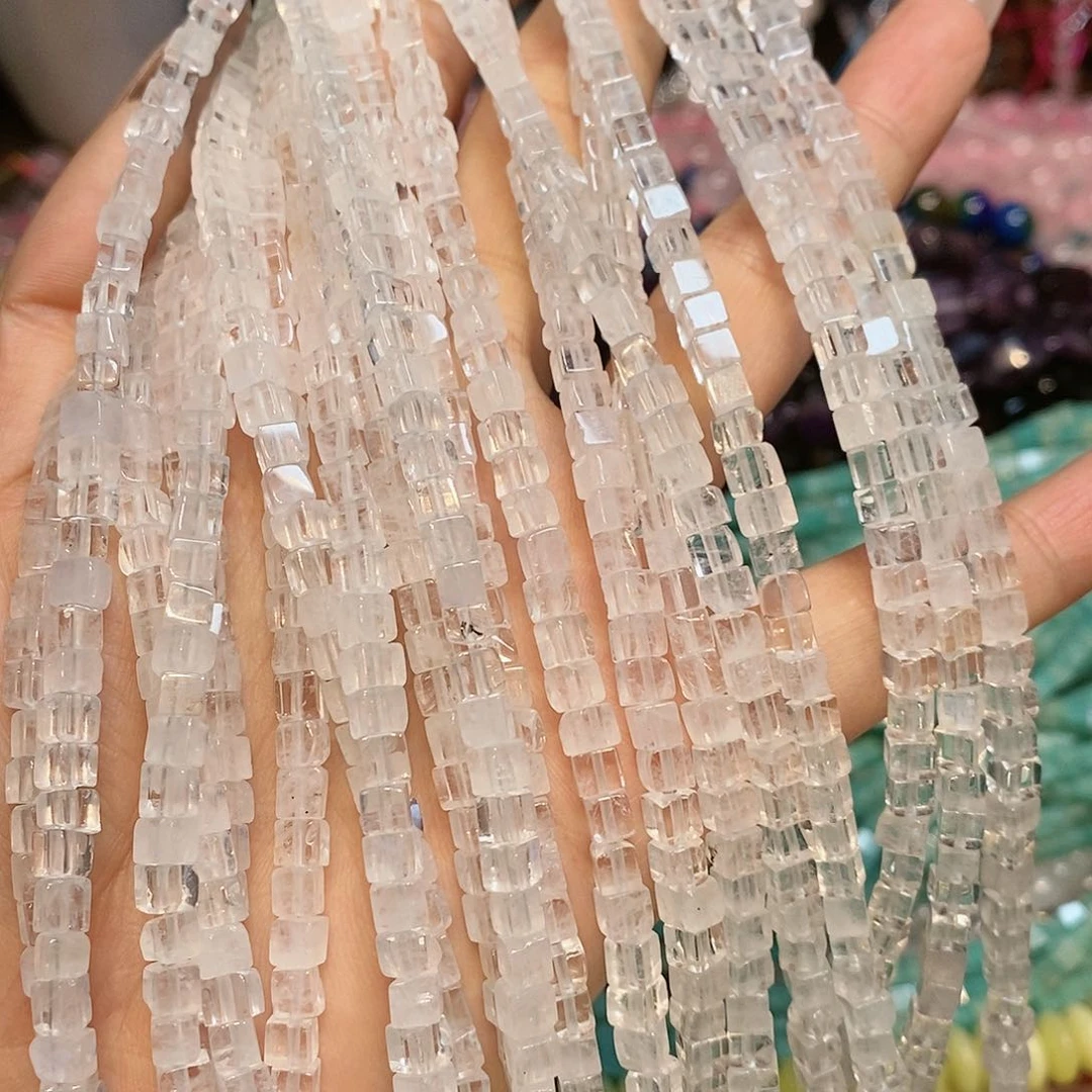 玛瑙/玉髓散珠天然白水晶方糖4✖️4mm一条