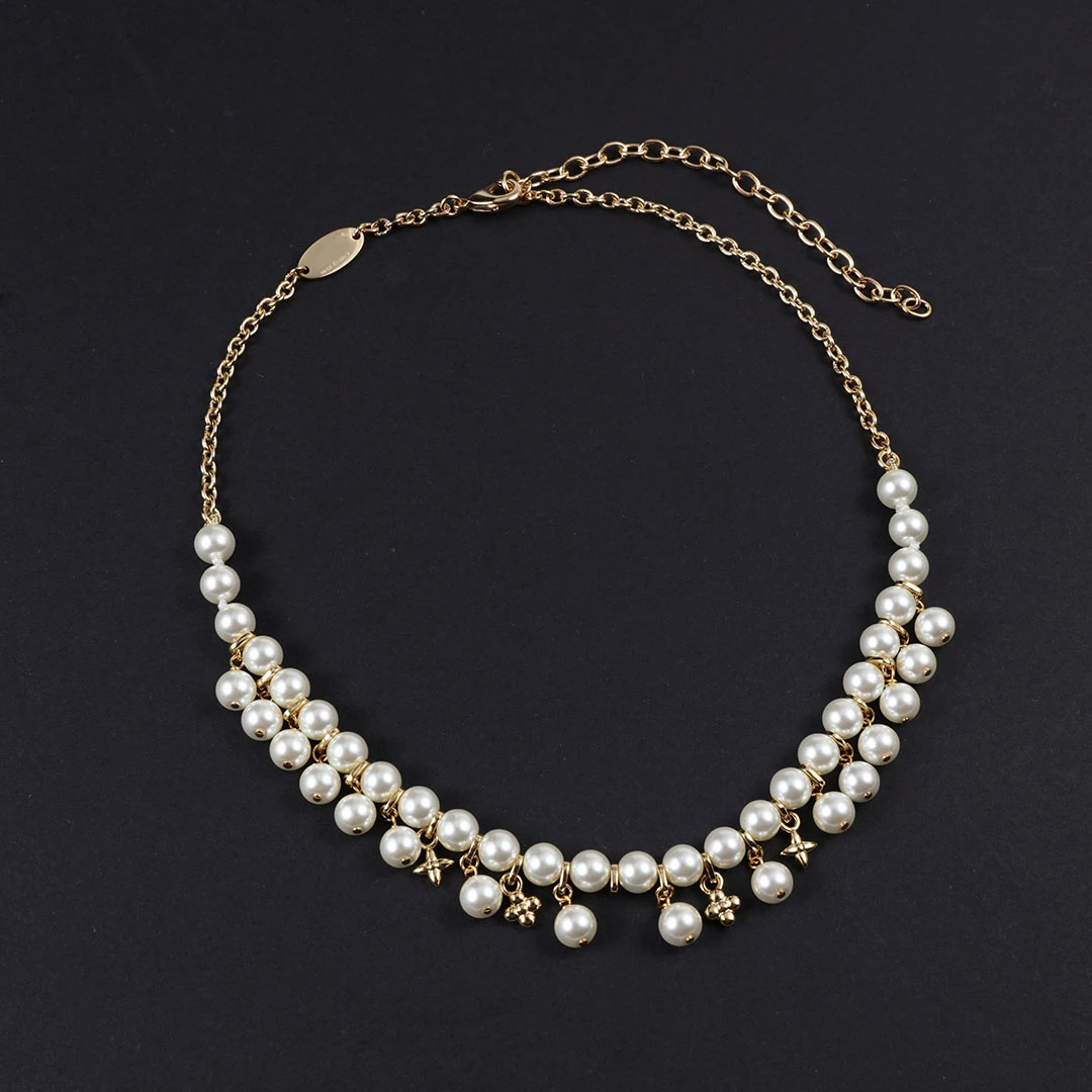 铜合金仿珍珠吊坠 25新款花卉字母流苏珍珠项链轻奢颈链金色饰品