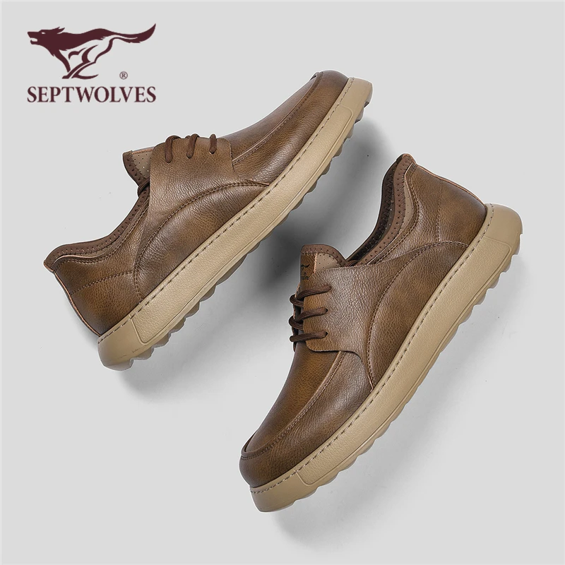 七匹狼正品休闲皮鞋秋季新款时尚复古真皮男鞋高级感百搭软底板鞋