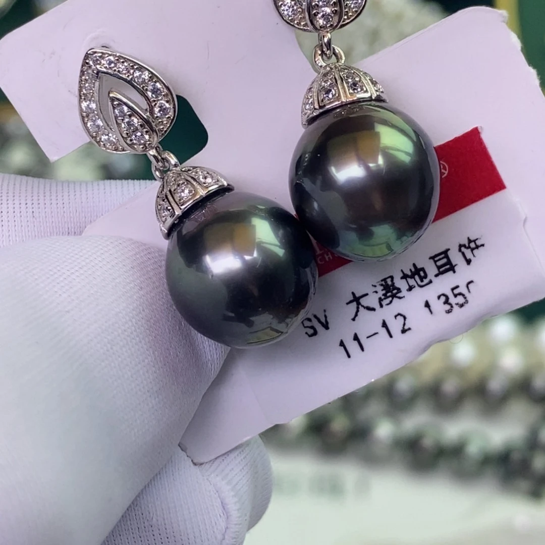 银S925镶嵌海水珍珠耳饰