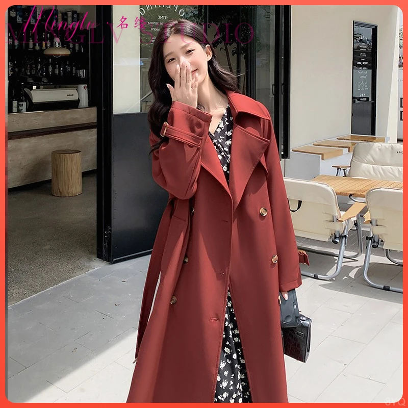 韩系气质御姐酒红色中长版风衣外套女春秋2025新款高级感休闲大衣