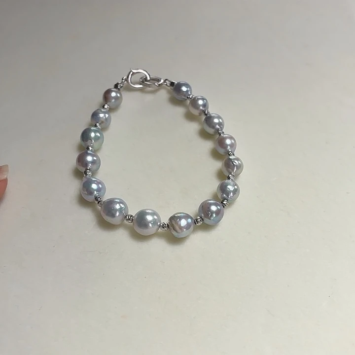 海水珍珠银S925镶嵌手链真多麻满天星