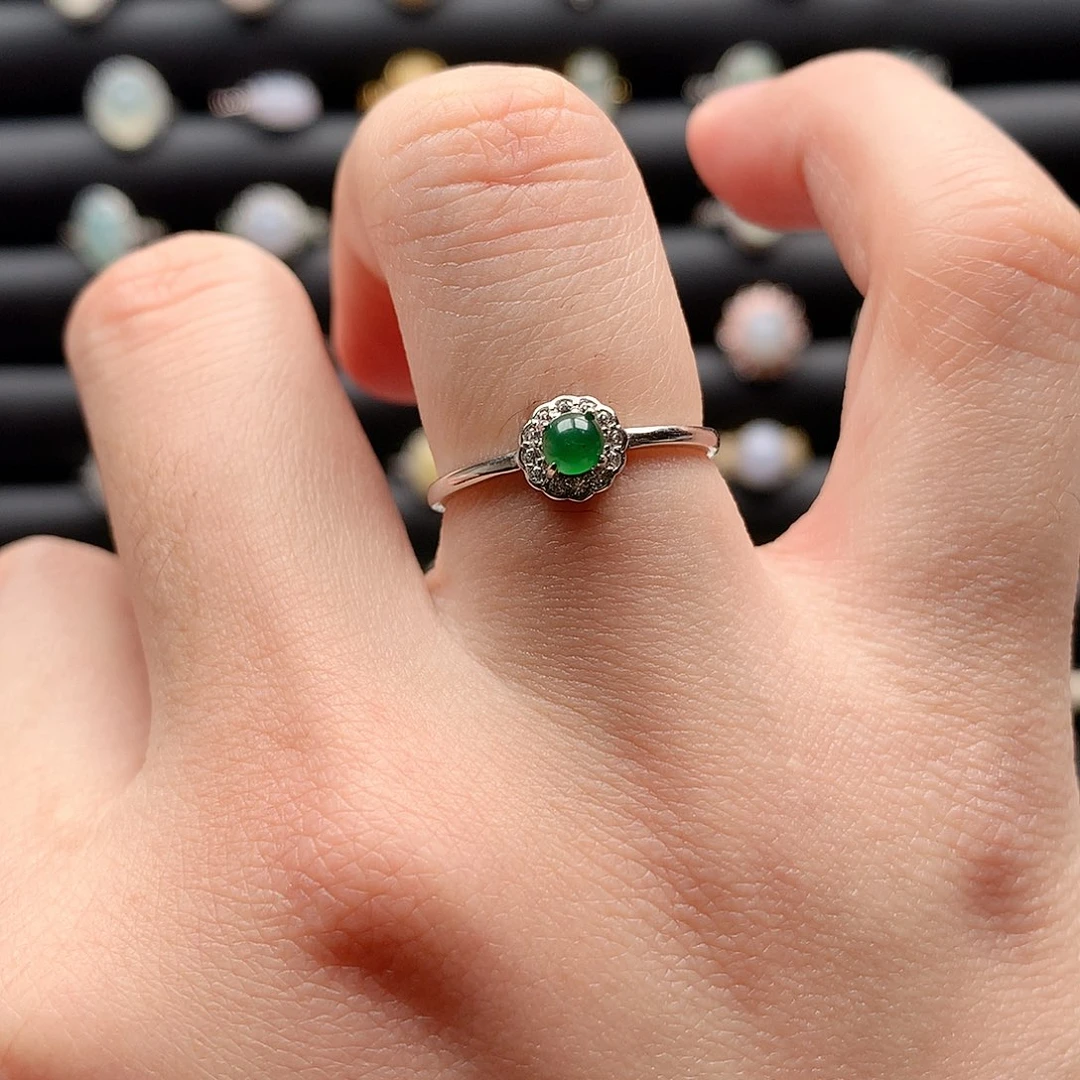 翡翠戒指银S925镶嵌0072