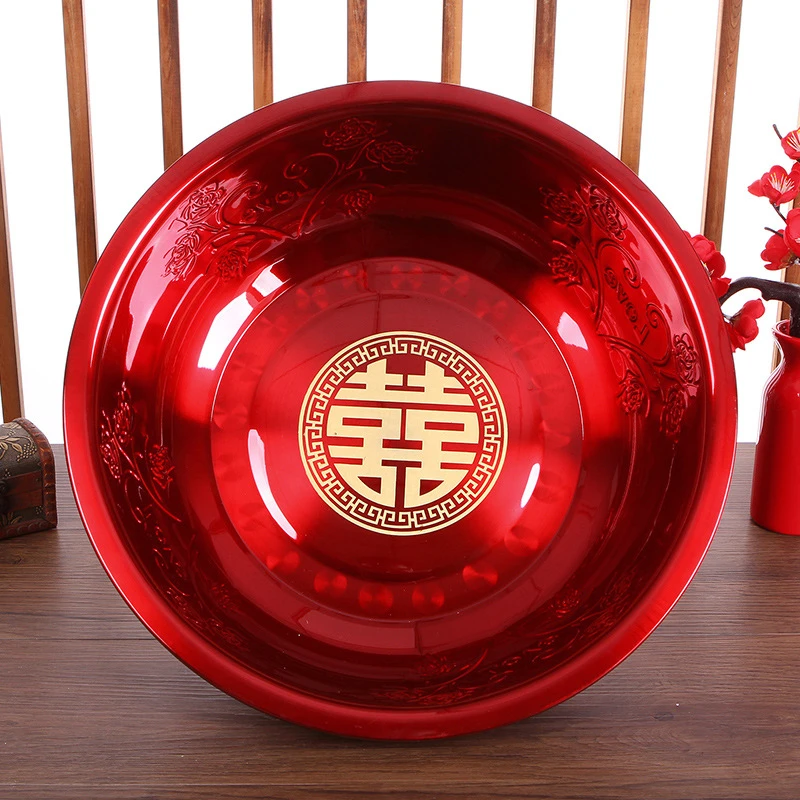 女方陪嫁结婚喜盆娘家婚庆用品大全嫁妆洗脸盆红盆套装喜事盆子