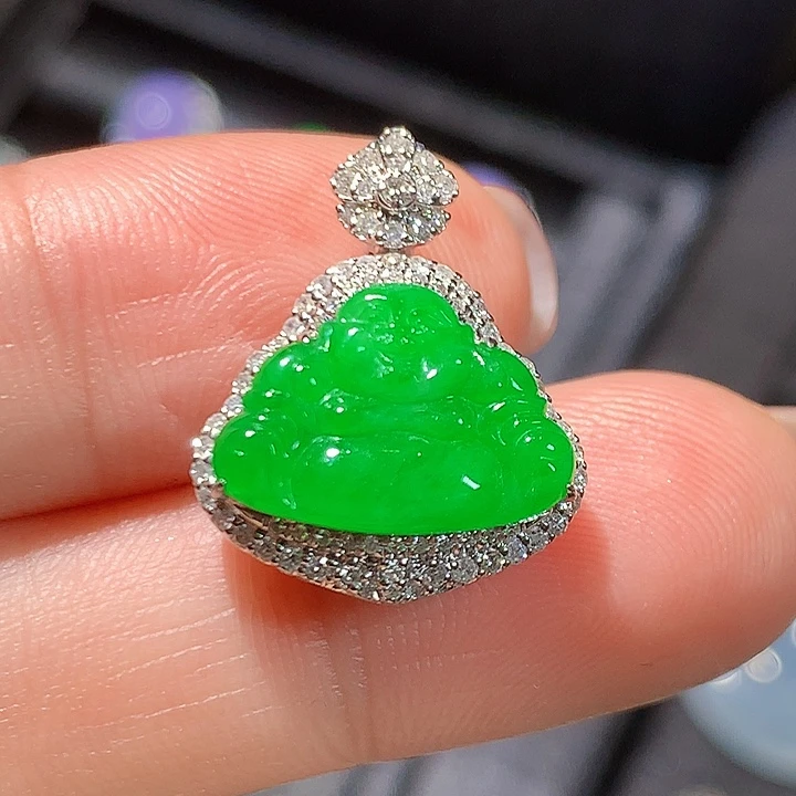 翡翠18K金镶嵌吊坠(不含链)