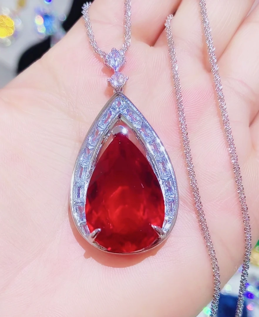 合金吊坠 《聚宝缘》轻奢高定红色水滴吊坠D6614