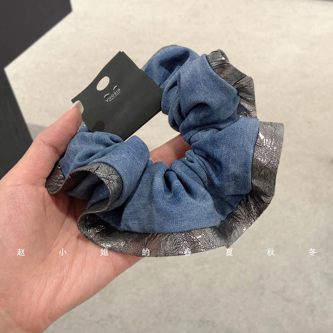 百搭气质优雅发饰头饰拼色发绳小众设计头绳百搭头圈牛仔大肠发圈