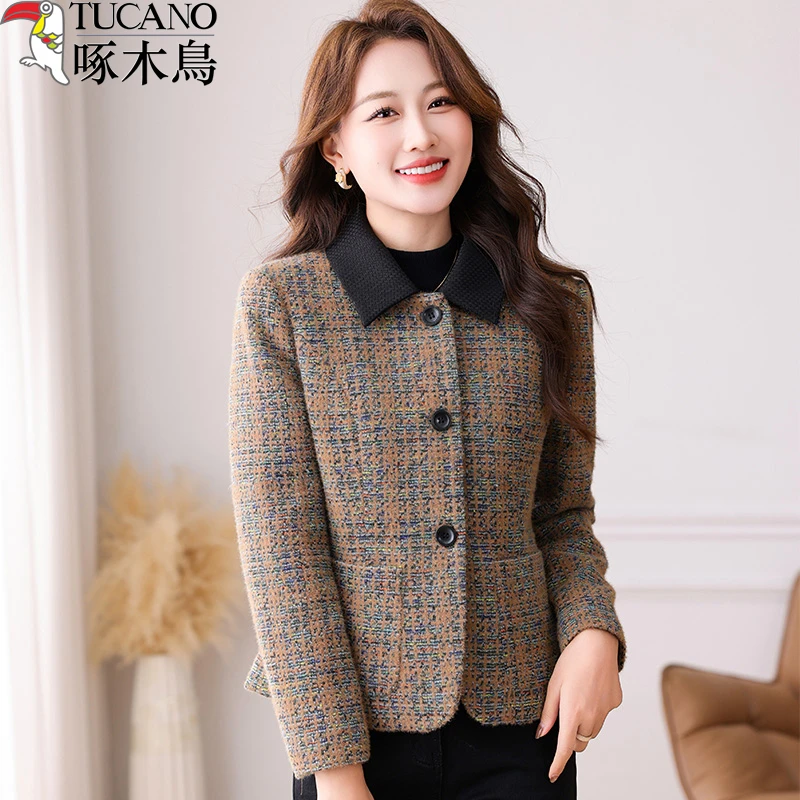 TUCANO/啄木鳥短外套女秋冬新款气质小香风韩版洋气时尚小个上衣