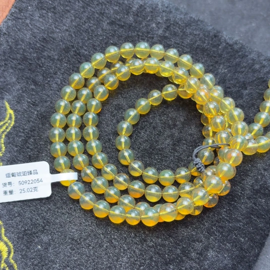 琥珀未镶嵌珠宝奇石7mm菠菜绿108