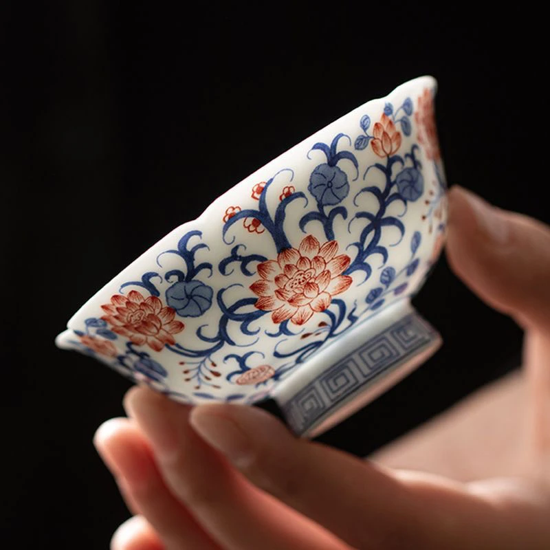 青花瓷釉下彩釉里红大号主人杯陶瓷功夫茶具品茗杯山水青花茶盏