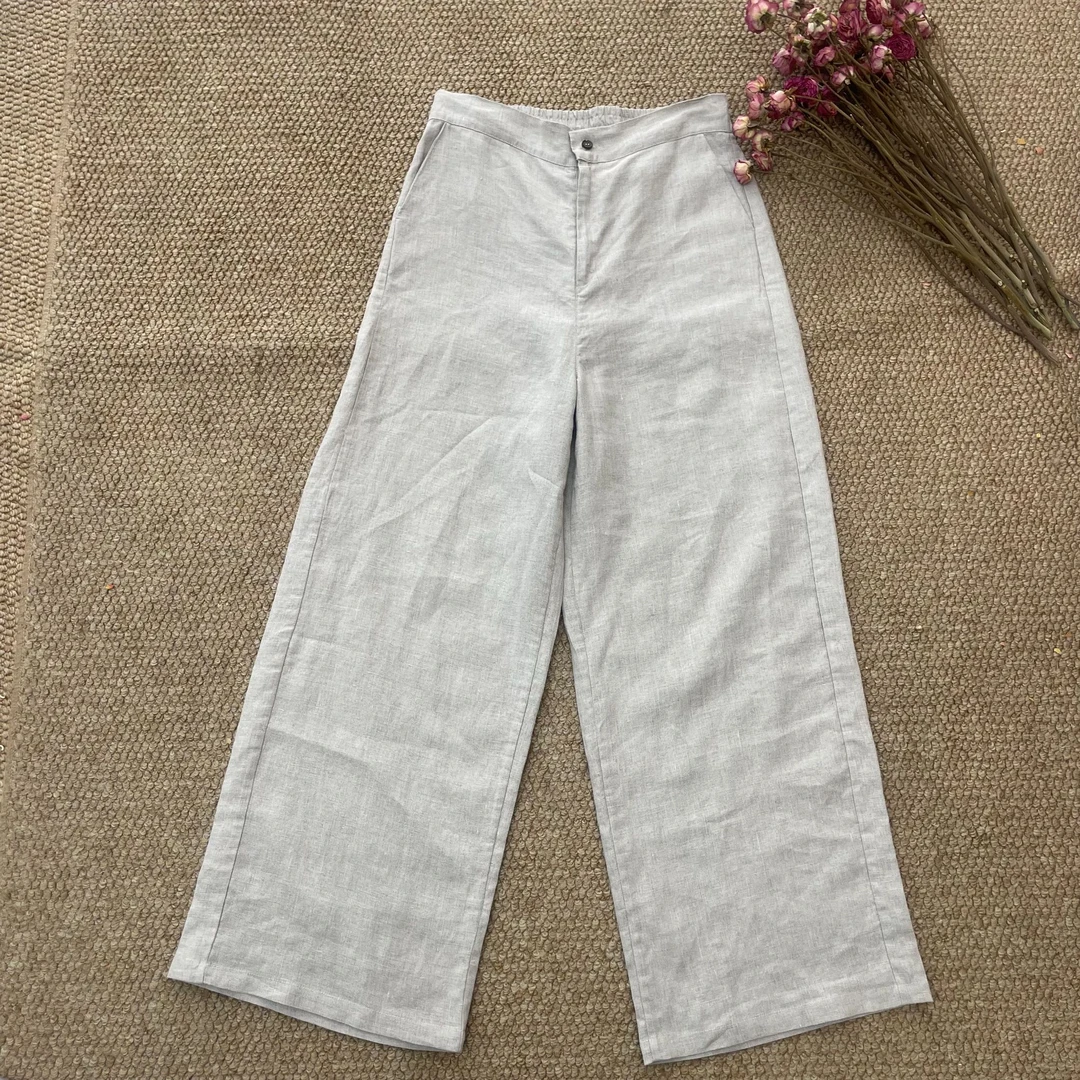 【24公支黄金纱】100%汉麻双雨露夏季女款百搭休闲阔腿裤 60546