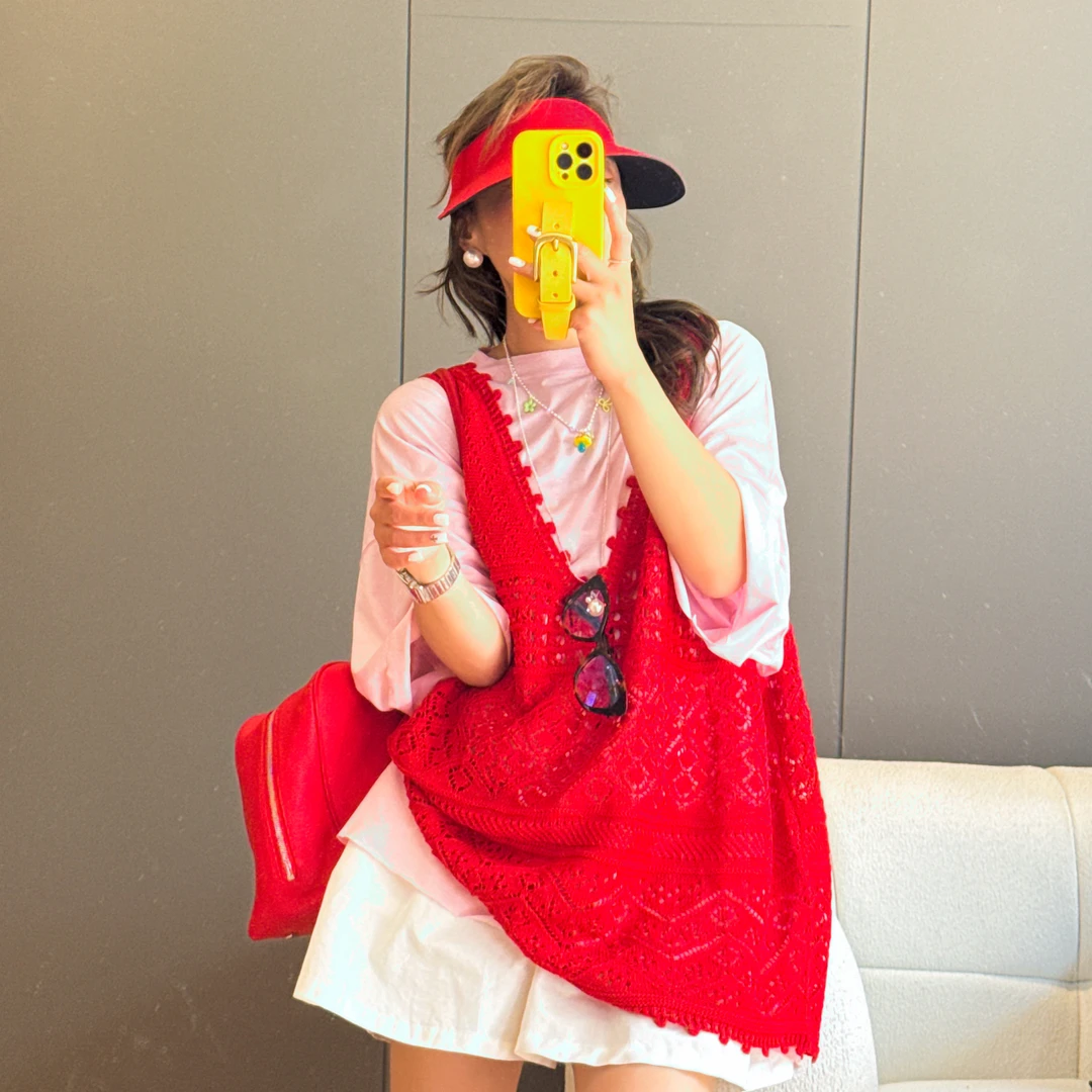 韩版夏季新款重磅透气双面镂空显瘦遮退款针织马甲