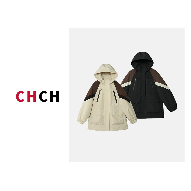 JY3YRD113453冬季新款撞色时尚百搭工装连帽羽绒服外套女