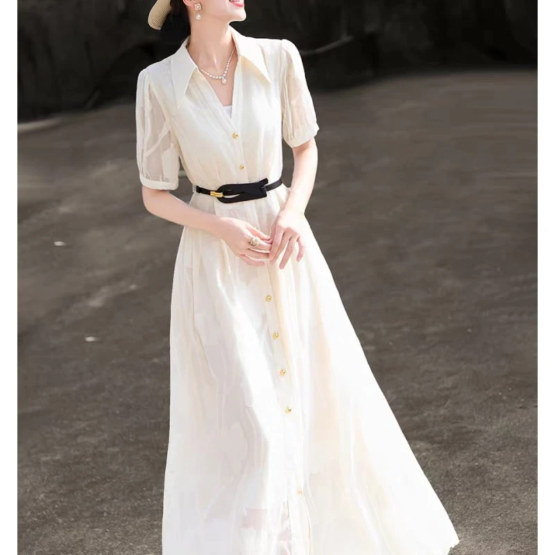 公主袖优雅拼接套头赫本风重工连衣裙A13334