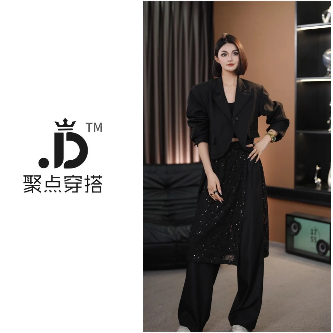 JUDIAN-【纯净暮色】新款修身气质小西装加屁帘长裤套装8jd642358