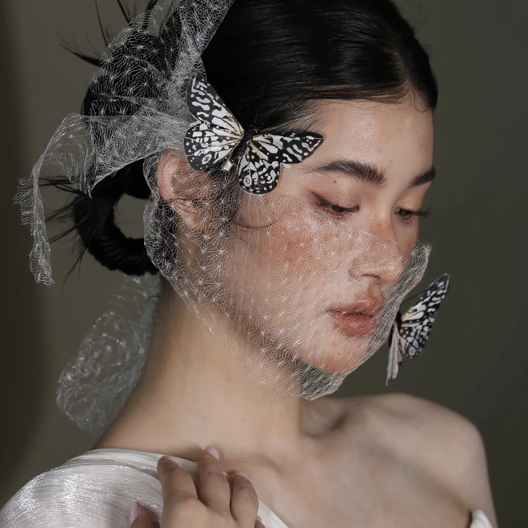 T7002法式复古蝴蝶网纱新娘发饰高级感结婚礼服跟妆造型头饰