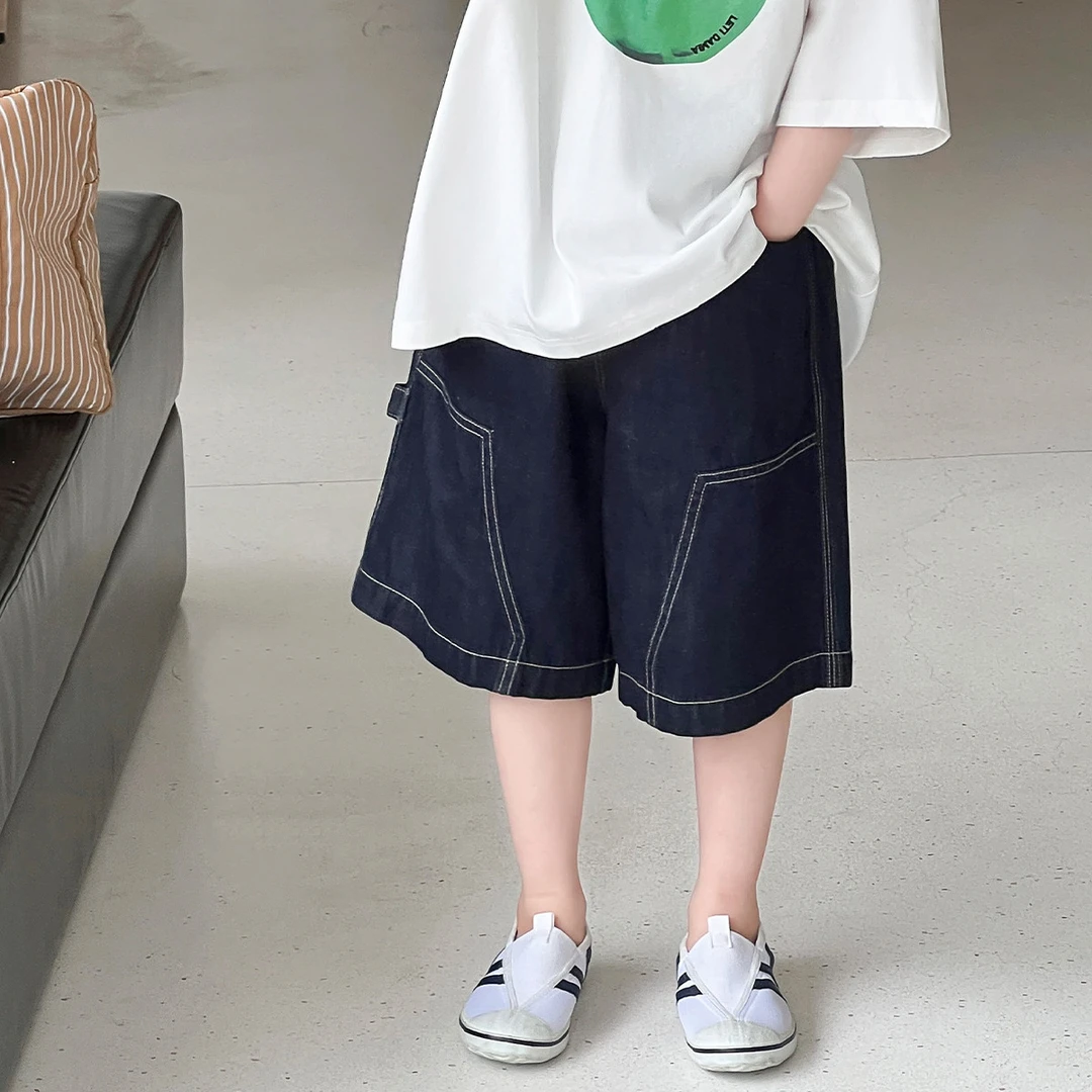 乐题女童工装裤夏季牛仔宽松儿童韩系女孩时尚休闲短裤子LTS151