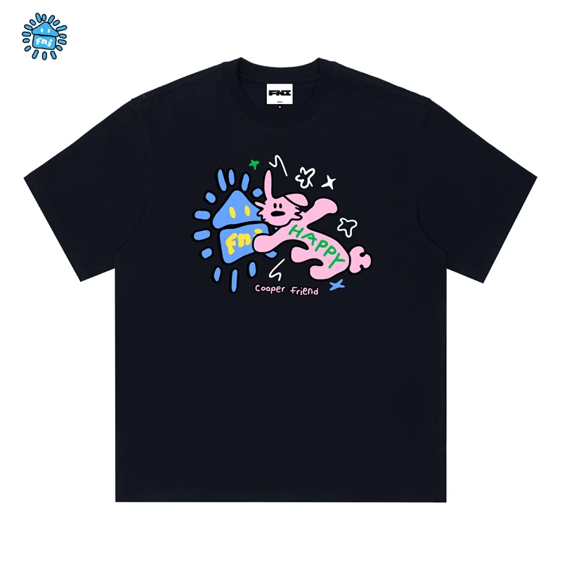 FNI Cooper系列(粉色小兔)卡通趣味纯棉短袖男女同款t恤新款发泡