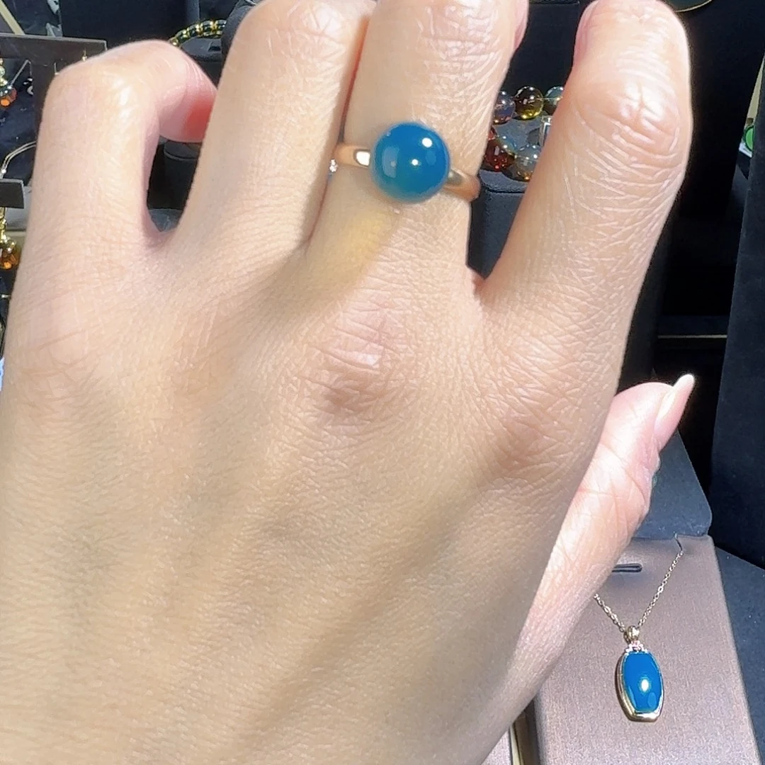 琥珀银S925镶嵌戒指多米尼加9.5mm