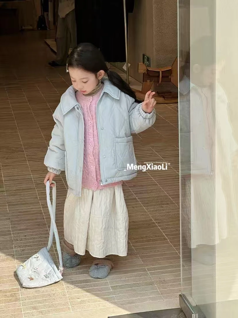 【带包包】现货Q369女童冬季夹棉加厚韩版翻领棉服外套