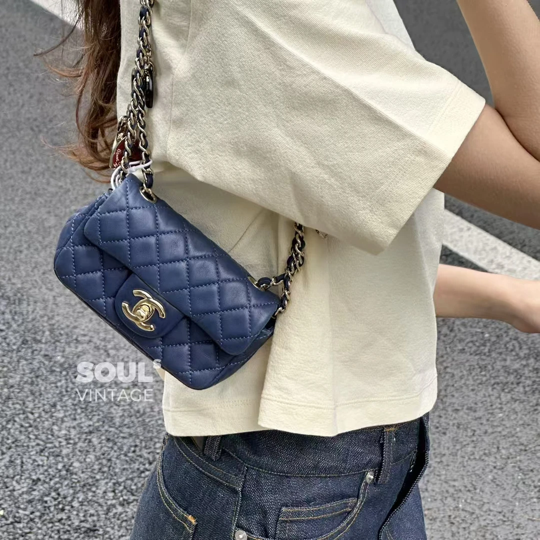 95新 Chanel/香奈儿 蓝羊皮情人节限定超mini cf/634956029