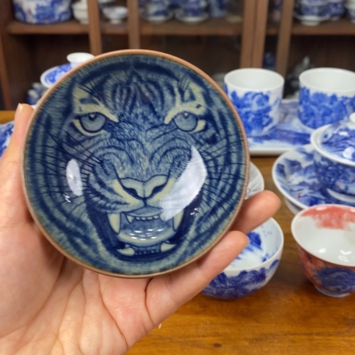 青花老陶泥老虎杯