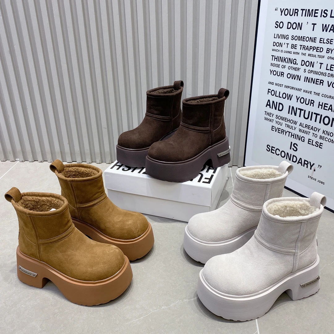 2025冬季新款松糕厚底一脚蹬烟筒加绒棉靴时尚休闲爆款短靴