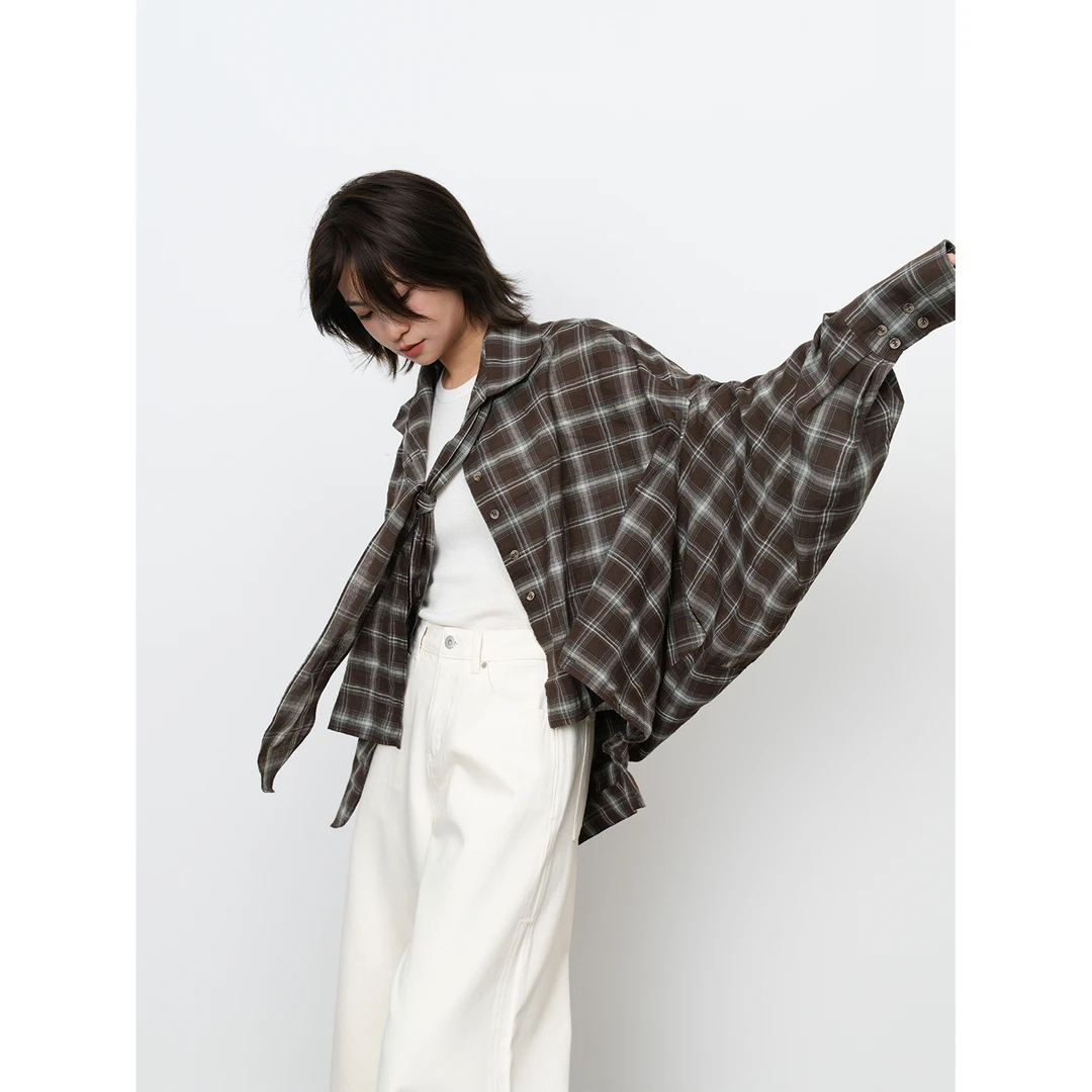 BELIN 【胶片定格】复古格纹多穿式宽松衬衫女时尚休闲外搭上衣
