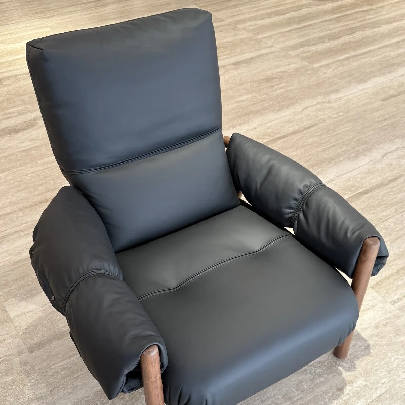 伯克威尔北美黑胡桃木休闲椅实木沙发椅北欧极简风头层牛皮实木单