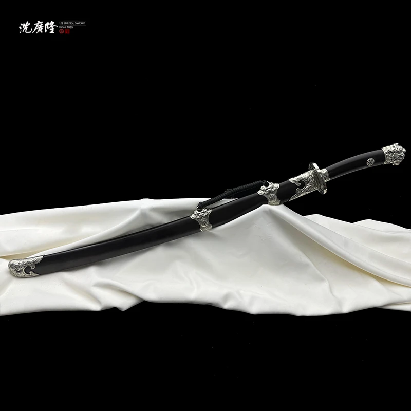 龙泉沈广隆-醒狮绣春刀 白铜 黑檀木 花纹钢 手工锻打 未开刃