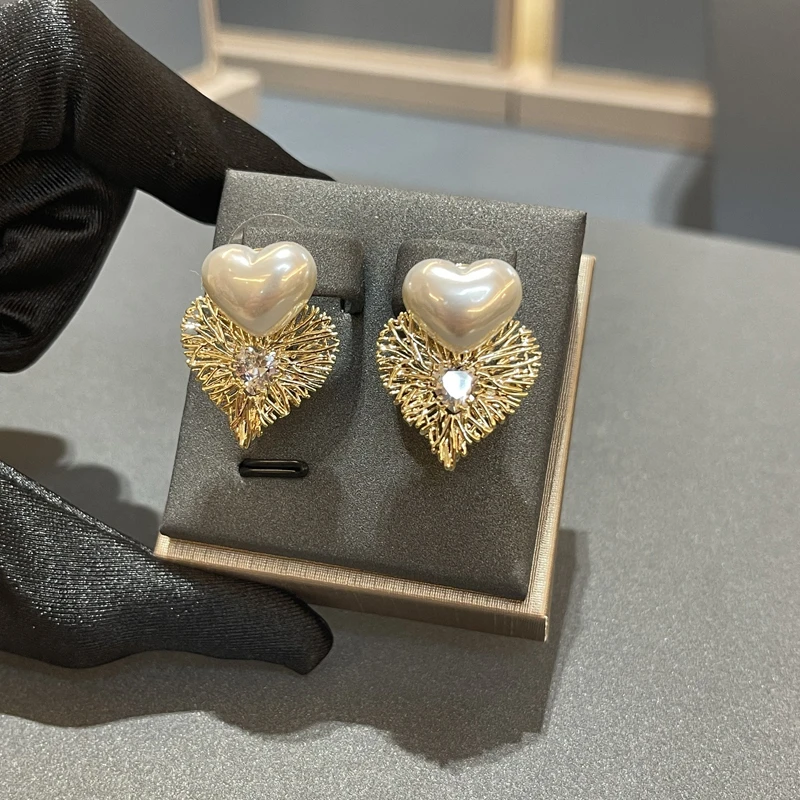 925银仿珍珠耳饰 轻奢高级感时尚名媛爱心耳钉