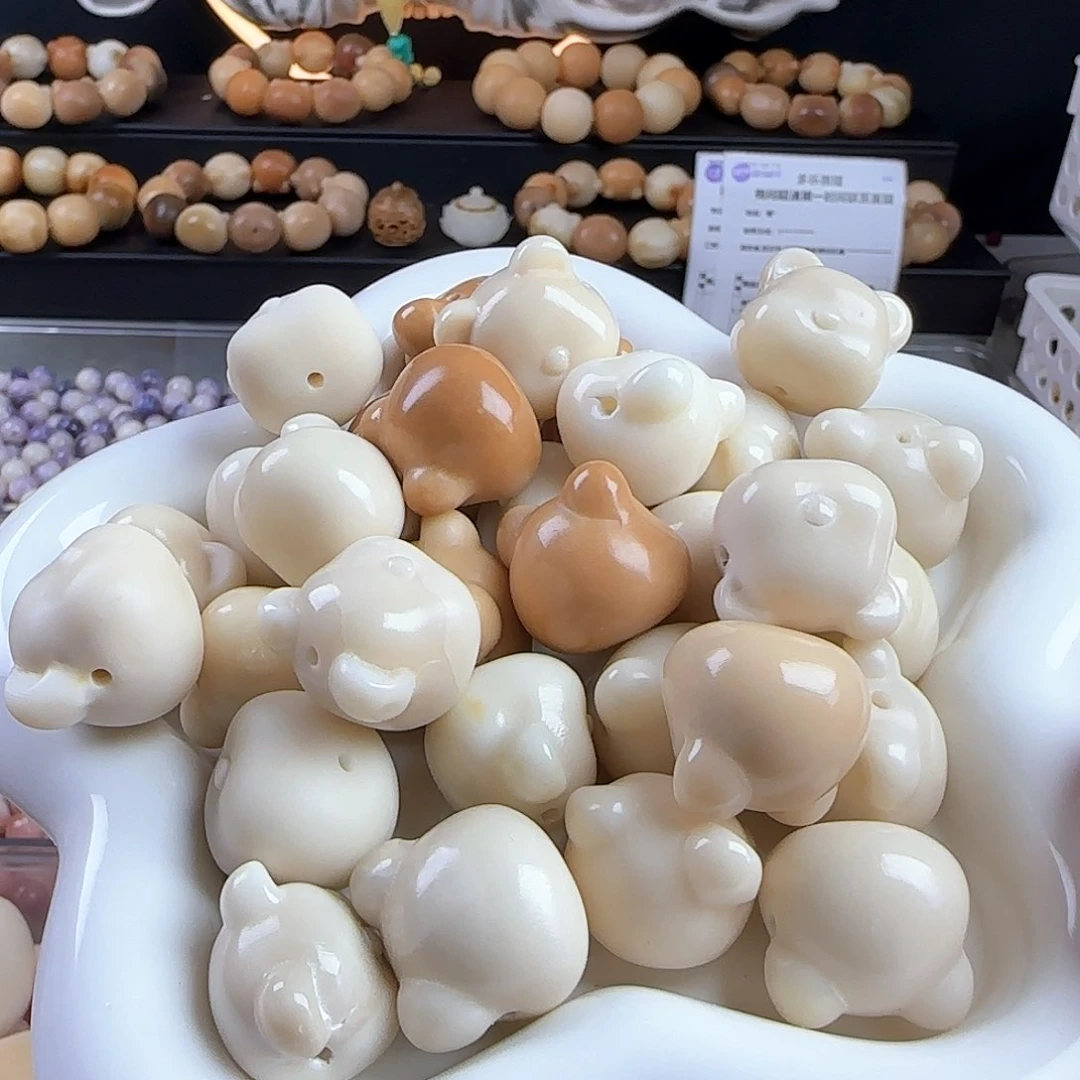 菩提根/象牙果手串瑕疵牙果熊头5颗不挑瑕疵有裂介意勿拍