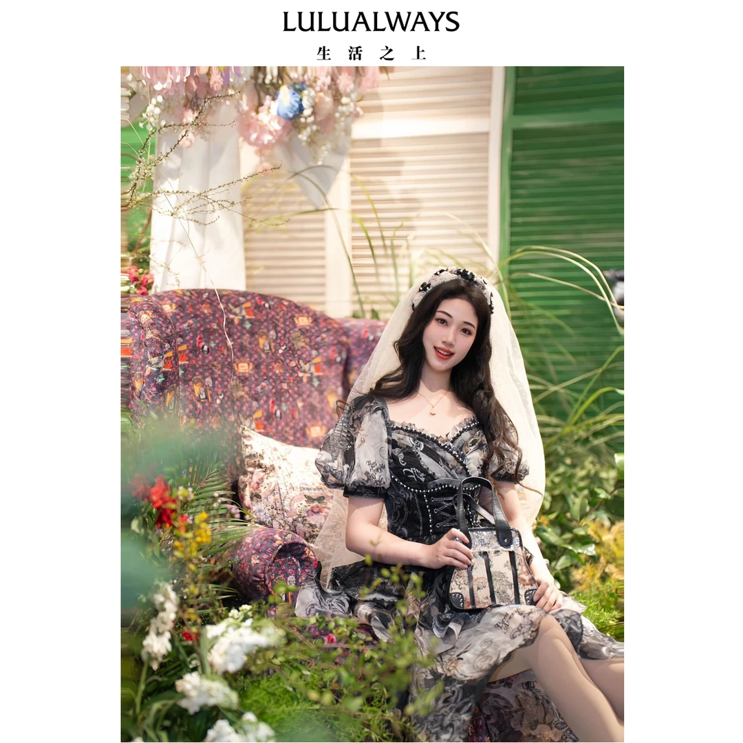 【华服·黑白系列】LULUALWAYS【商场同款】25夏季新款法式印花连衣裙